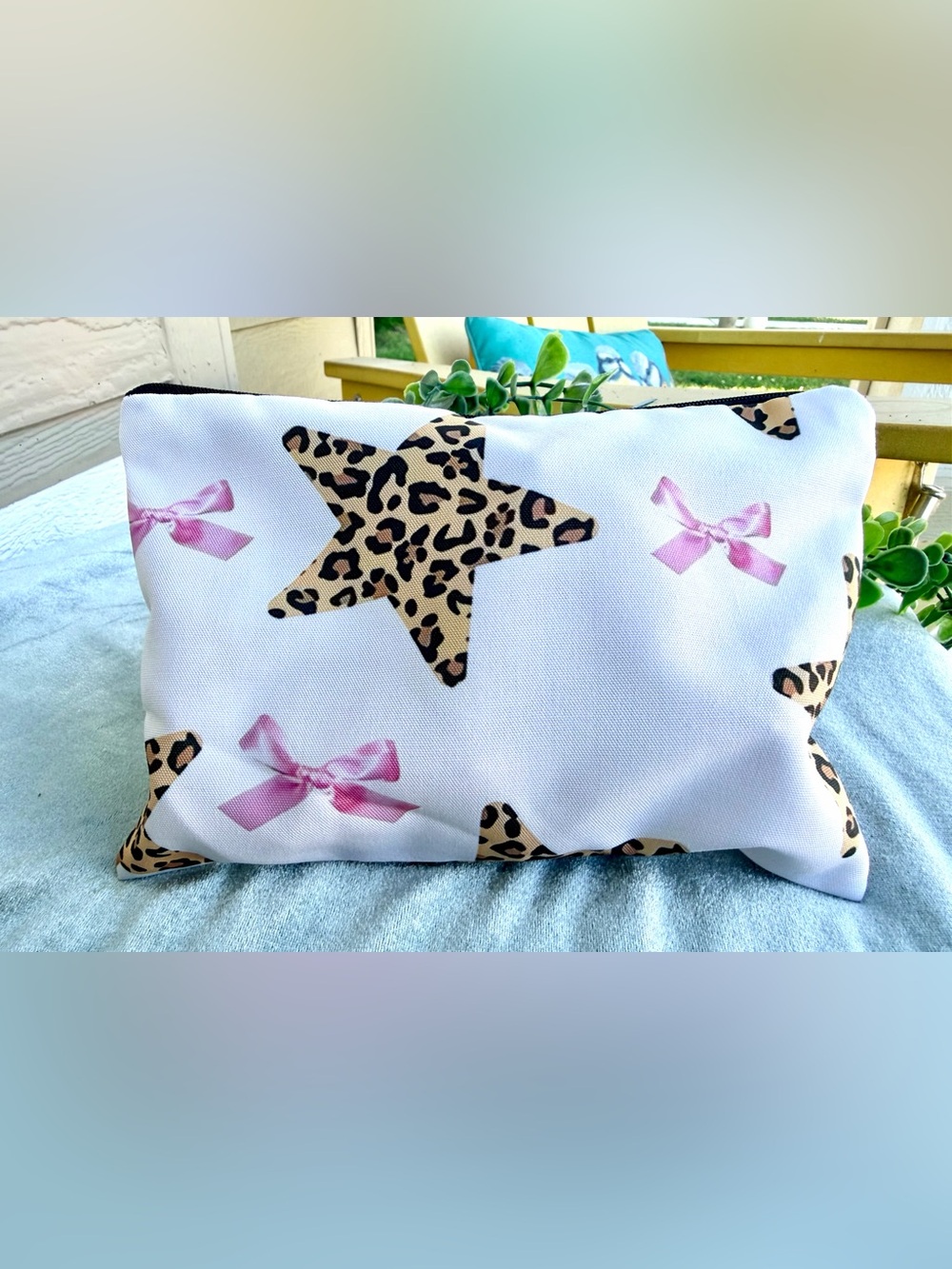 Leopard Star Pink Bow Makeup Bag Cosmetic Pouch Preppy Coquette Pencil Case
